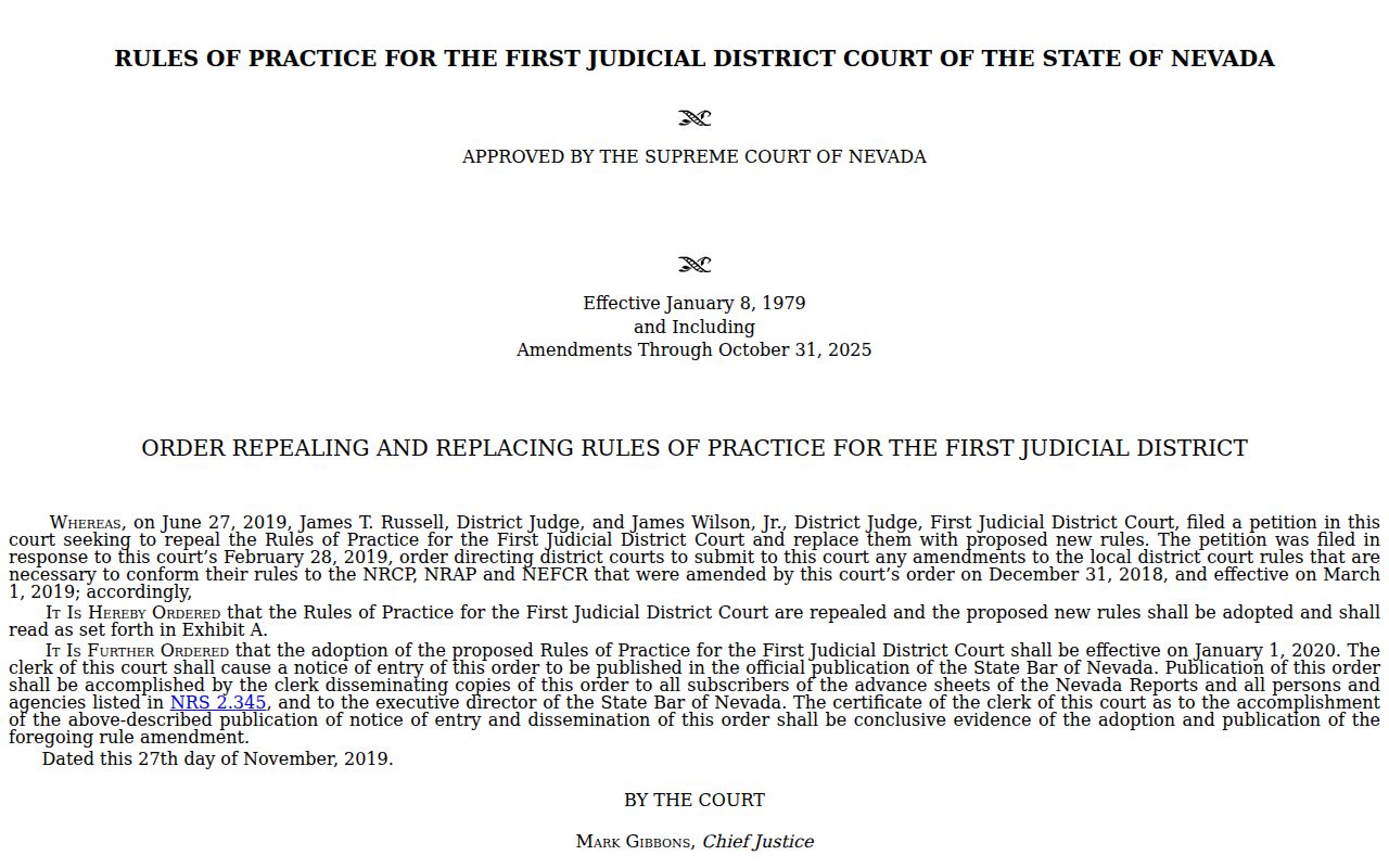Carson City warrant records, First Judicial District Rule 1.14 court security