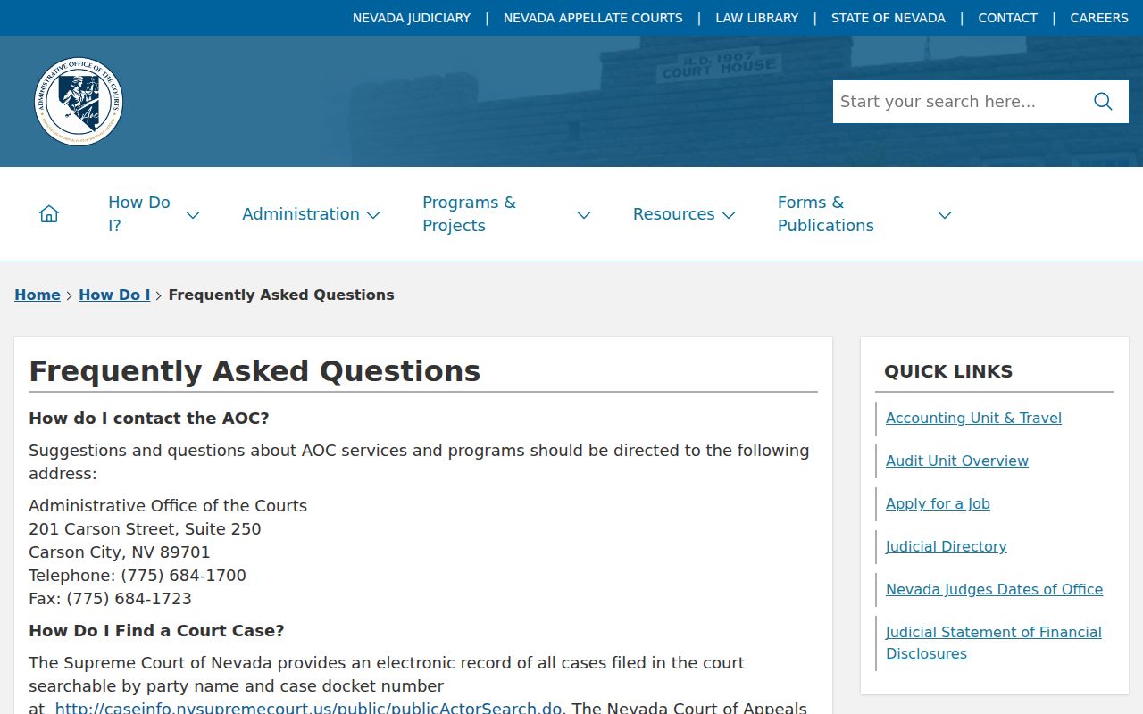 Carson City warrant records, Nevada courts public access FAQ