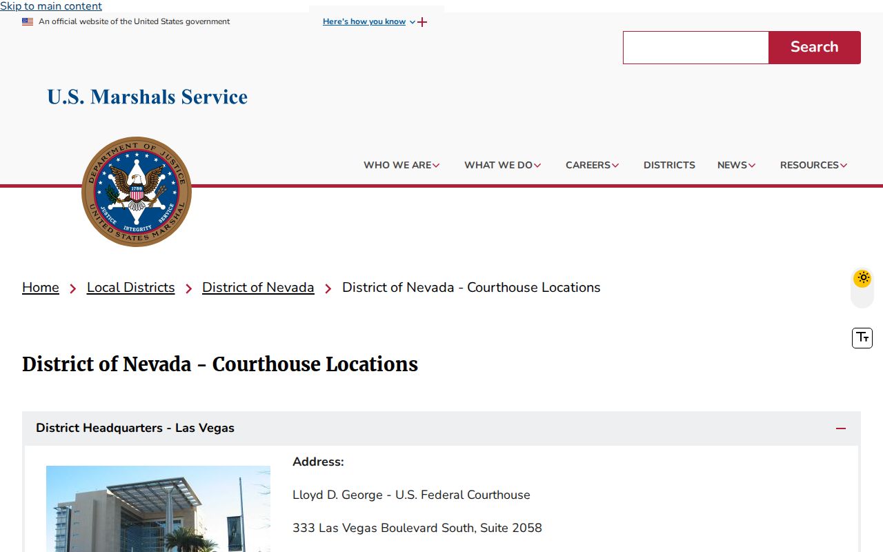 Carson City warrant records, federal court locations in the District of Nevada