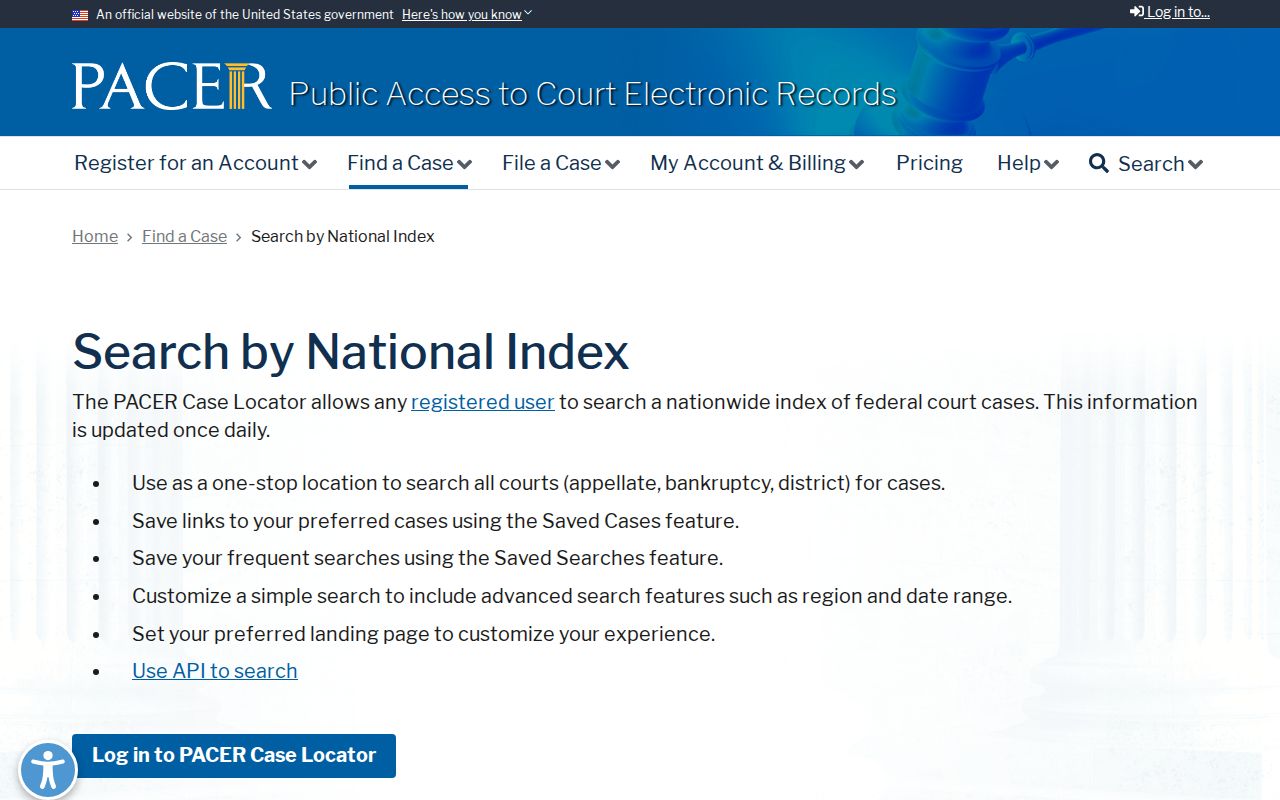 Carson City warrant records, PACER federal national index route