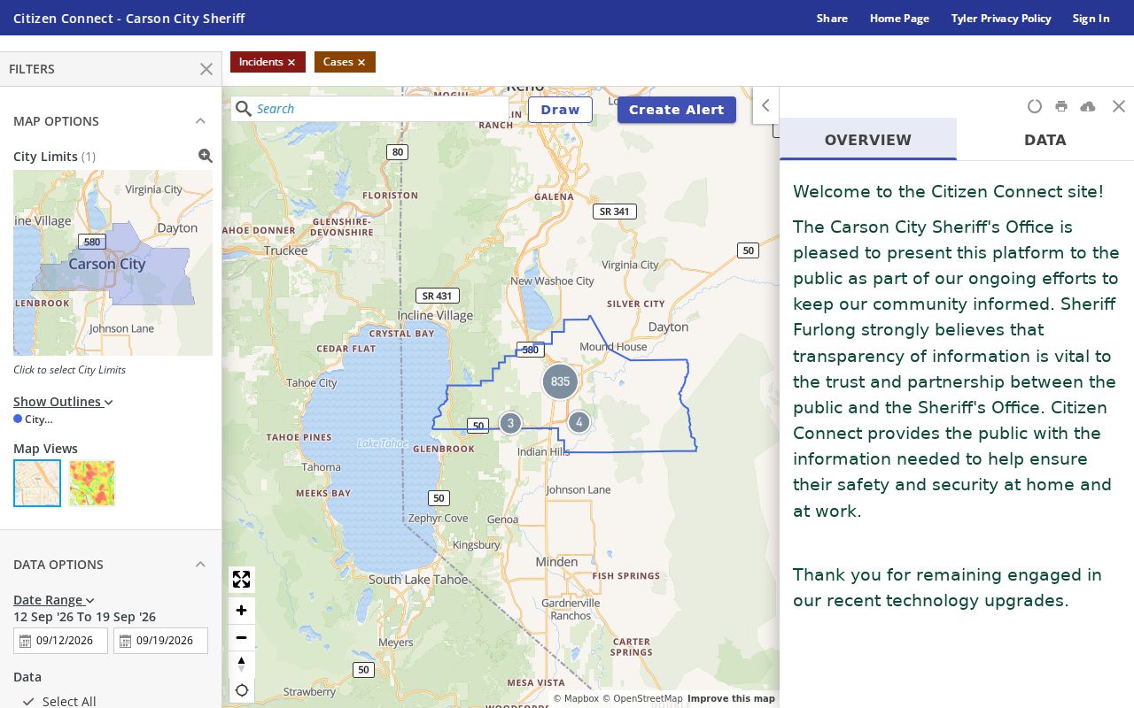 Carson City warrant records, official Community Crime Portal interface